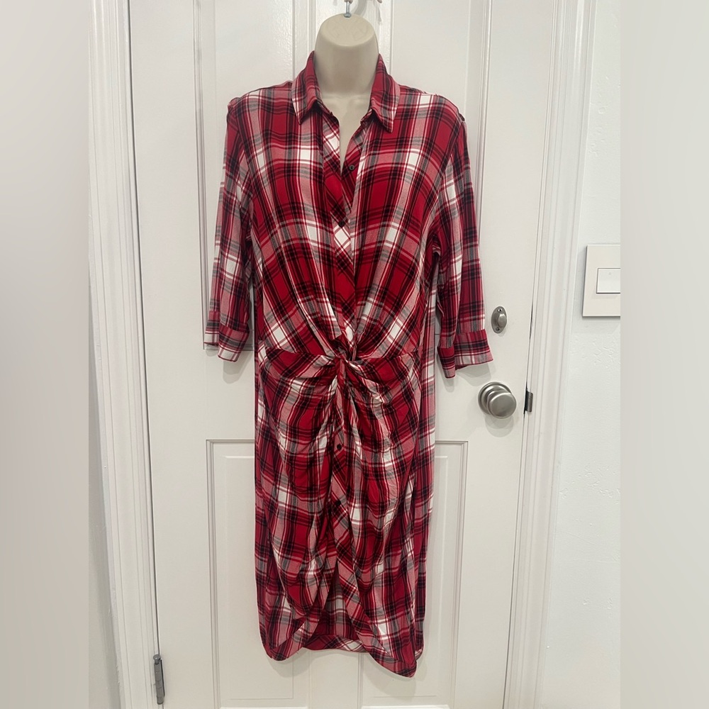 Red Plaid Zara Button-Up Dress